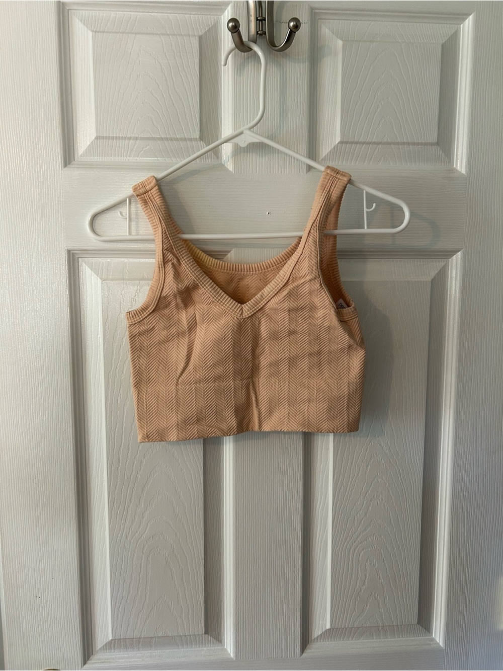 Nikibiki V-Neck Ribbed Crop Tank Top - Beige